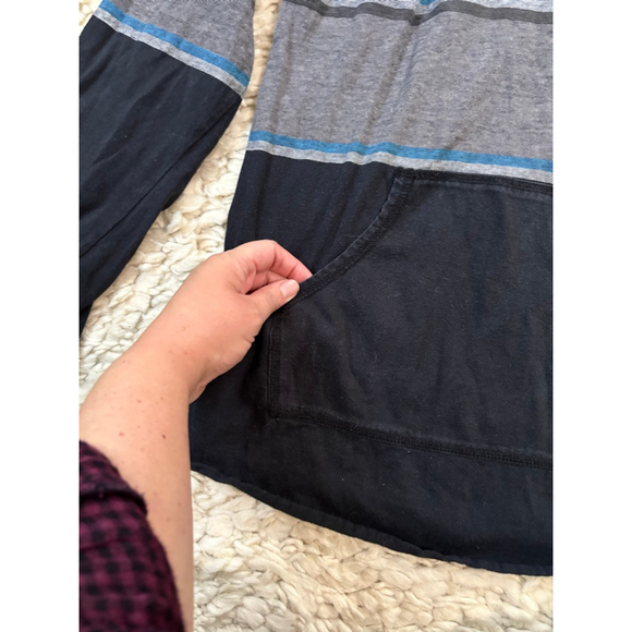 Boy’s Rip Curl Hoodie L Black Blue Striped ls hooded tee - Picture 5 of 7